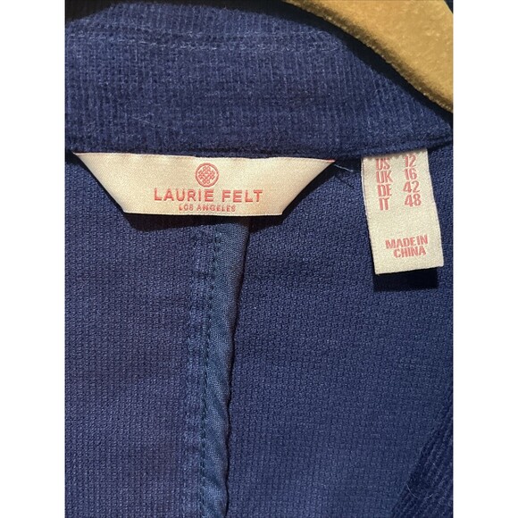 Laurie Felt Corduroy Blazer Women’s 12 Navy Blue Jacket Two Button Crest - Picture 4 of 8